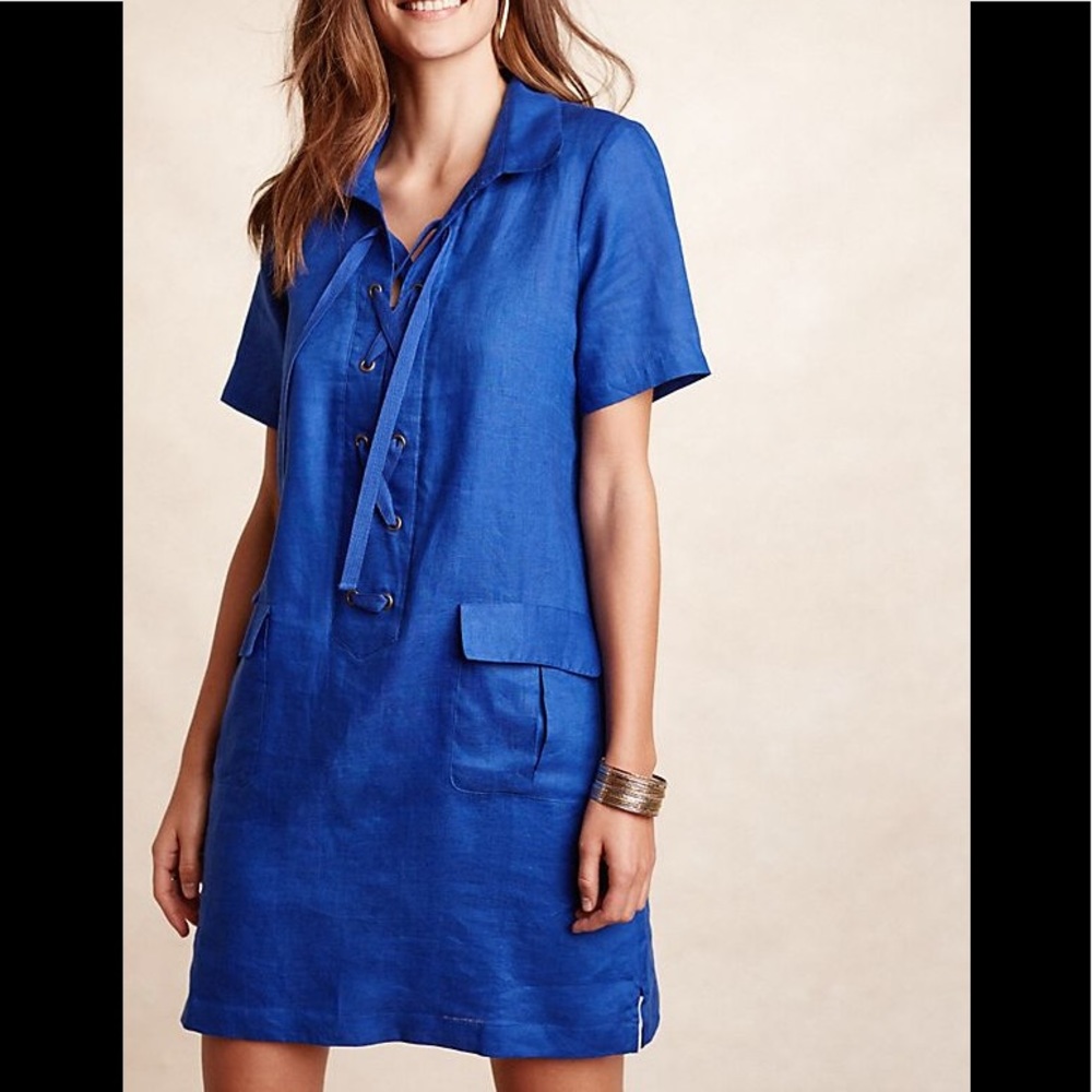 Anthropologie Maeve Blue Lace Up Dress